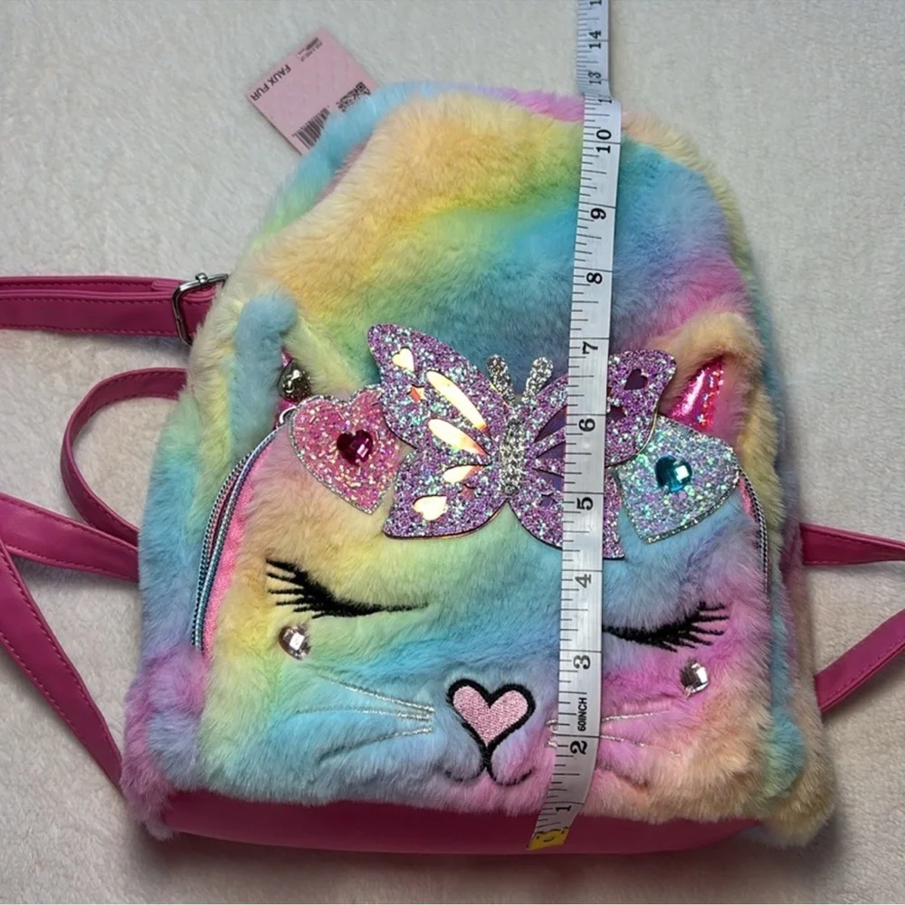 Omg Accessories Kids Bag - Pink - Bella Kitty - Faux Fur Fuzzy Kitty Rainbow bag